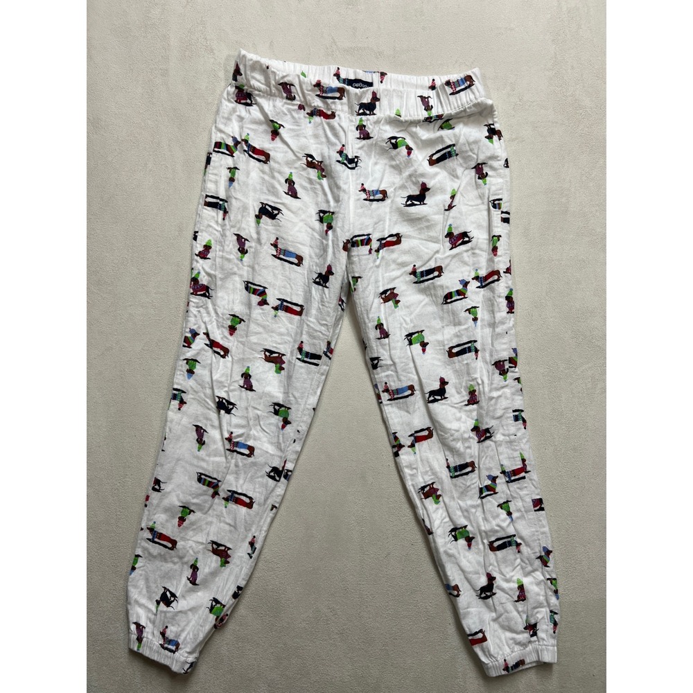 GapBody Womens XS White Holiday Dachshund Dog Print Flannel Pajama Joggers